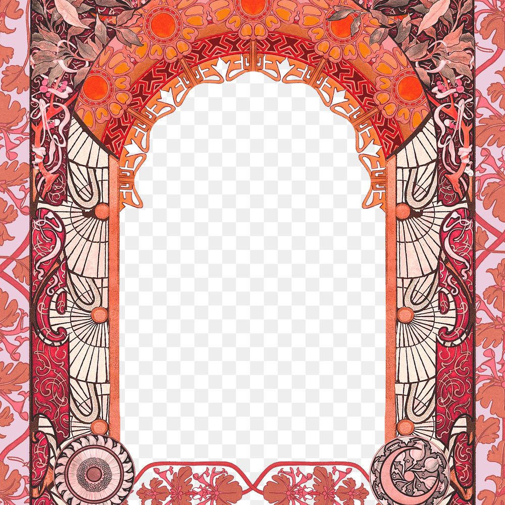 PNG Floral art nouveau frame background, vintage botanical illustration, transparent background. Remixed by rawpixel.