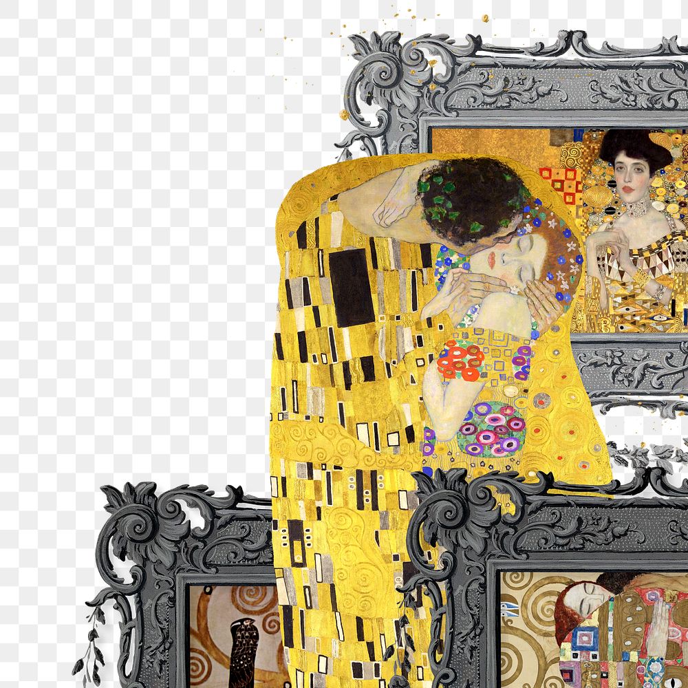 PNG The Kiss, Gustav Klimt's famous artwork, transparent background. Remixed by rawpixel.