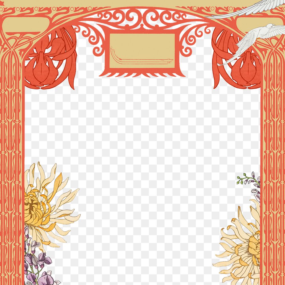 PNG Art nouveau frame, vintage flower illustration, transparent background. Remixed by rawpixel.