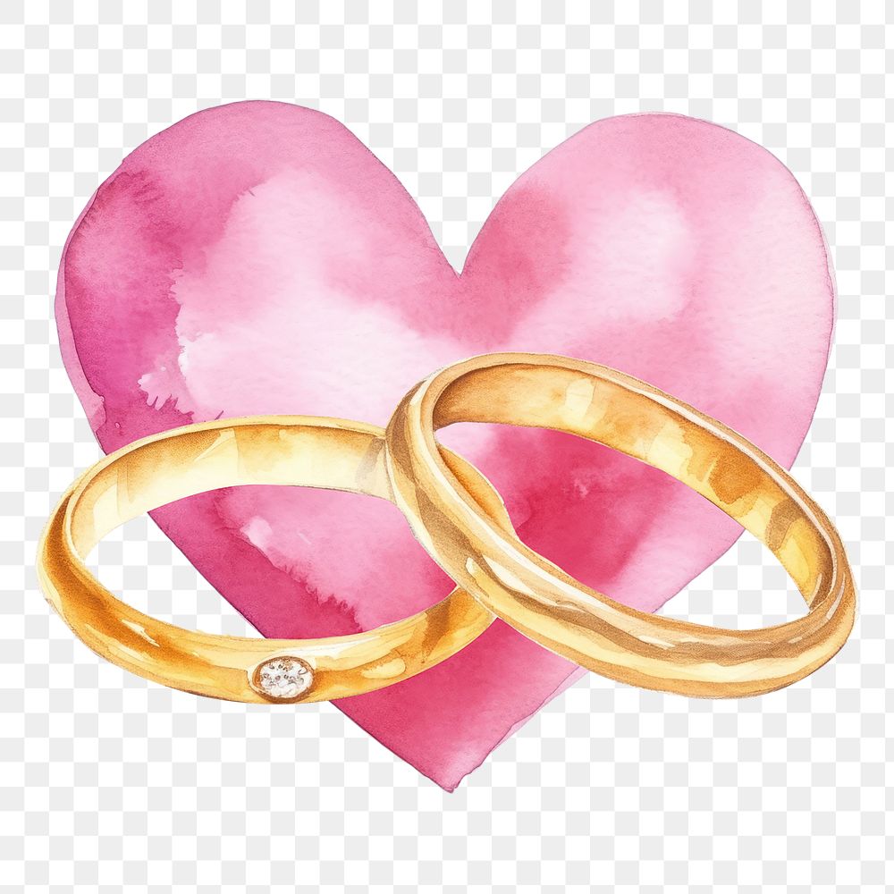 PNG Gold wedding rings, watercolor illustration, transparent background