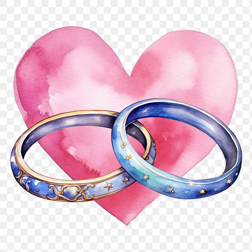 PNG Blue couple rings, watercolor illustration, transparent background