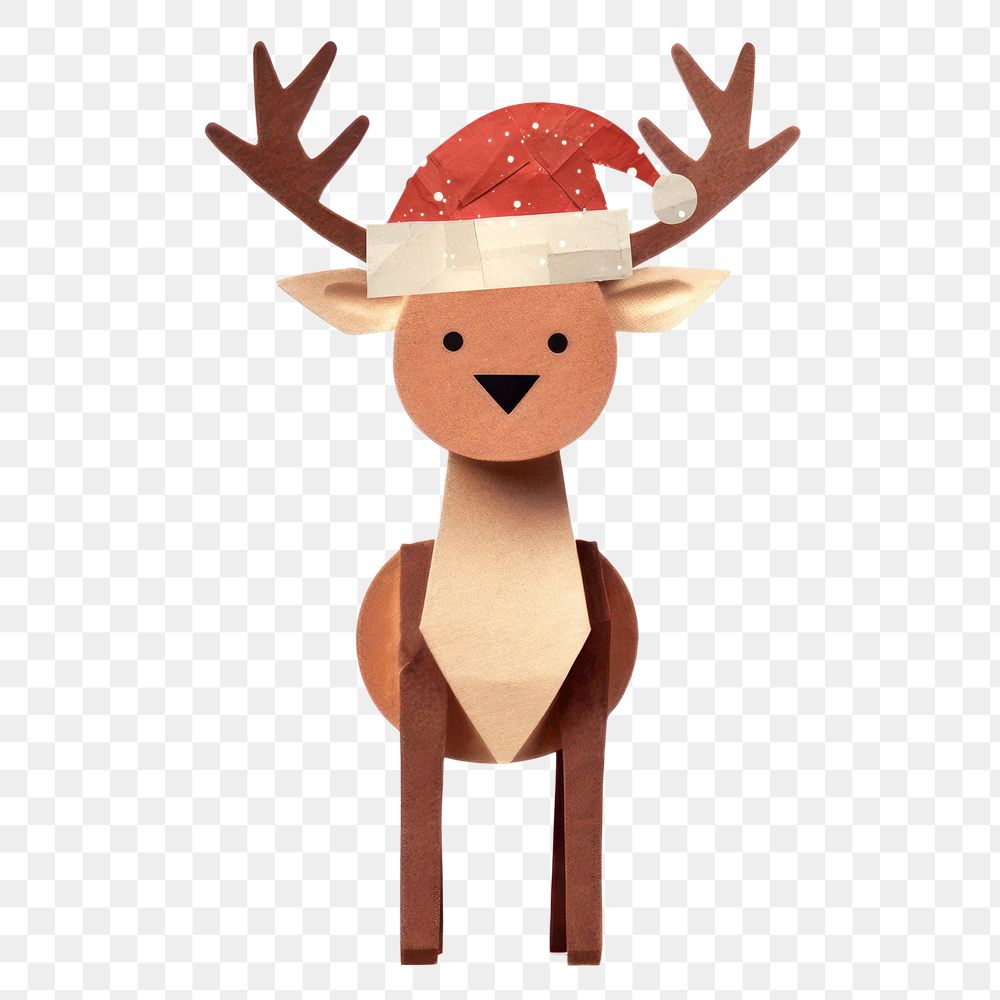 PNG Christmas reindeer, cute animal paper craft remix, transparent background