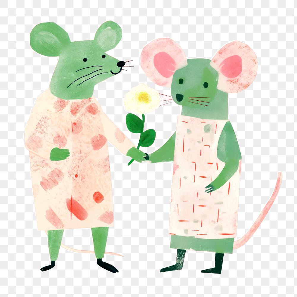 PNG Cute mouse couple, love paper craft remix, transparent background