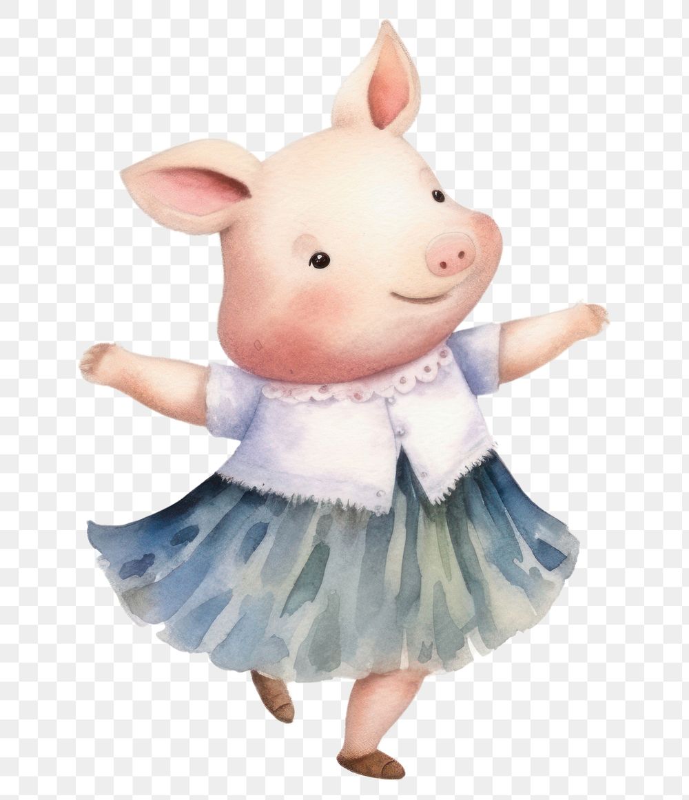 PNG Cute pig dancing, watercolor animal character illustration, transparent background
