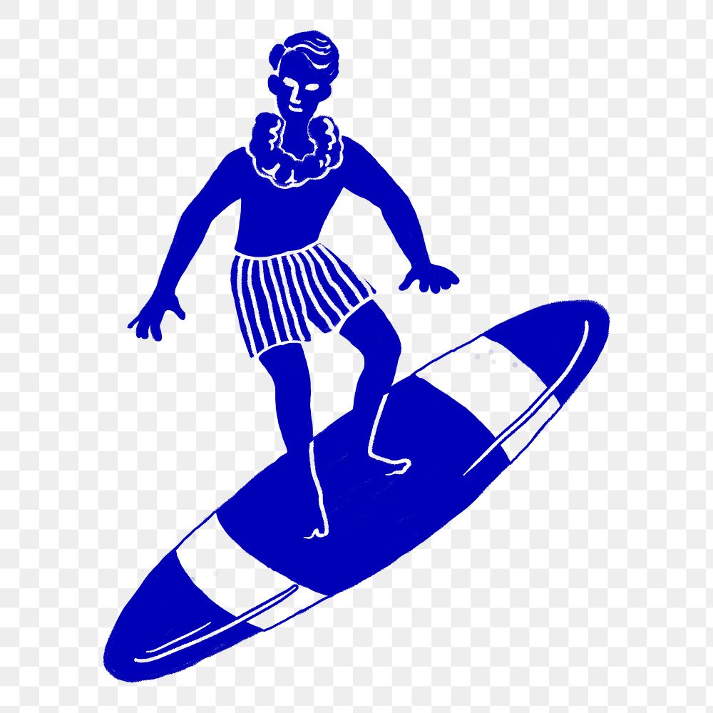 PNG Man surfing retro illustration, transparent background