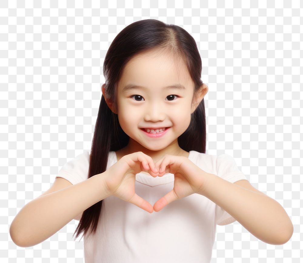 Asian girl png heart-shaped hands, transparent background. AI generated Image by rawpixel