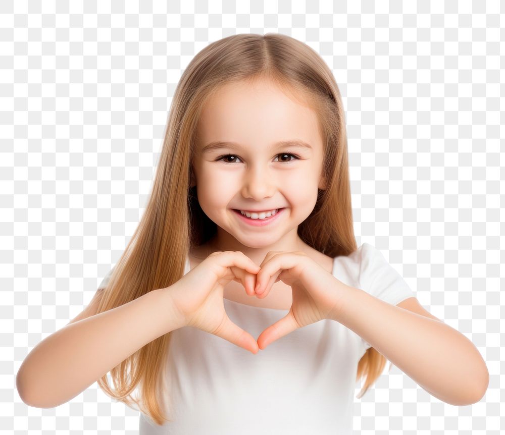 Little girl png heart-shaped hands, transparent background. 