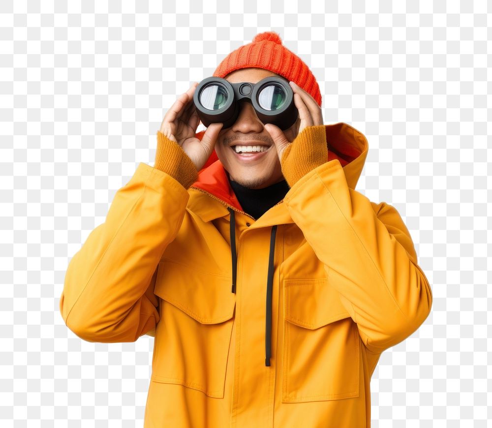 PNG man looking with binoculars. AI generated image by rawpixel.