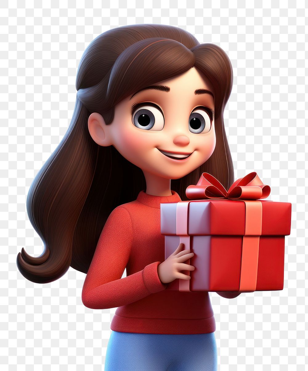 PNG Girl holding gift box cartoon toy white background. AI generated Image by rawpixel.