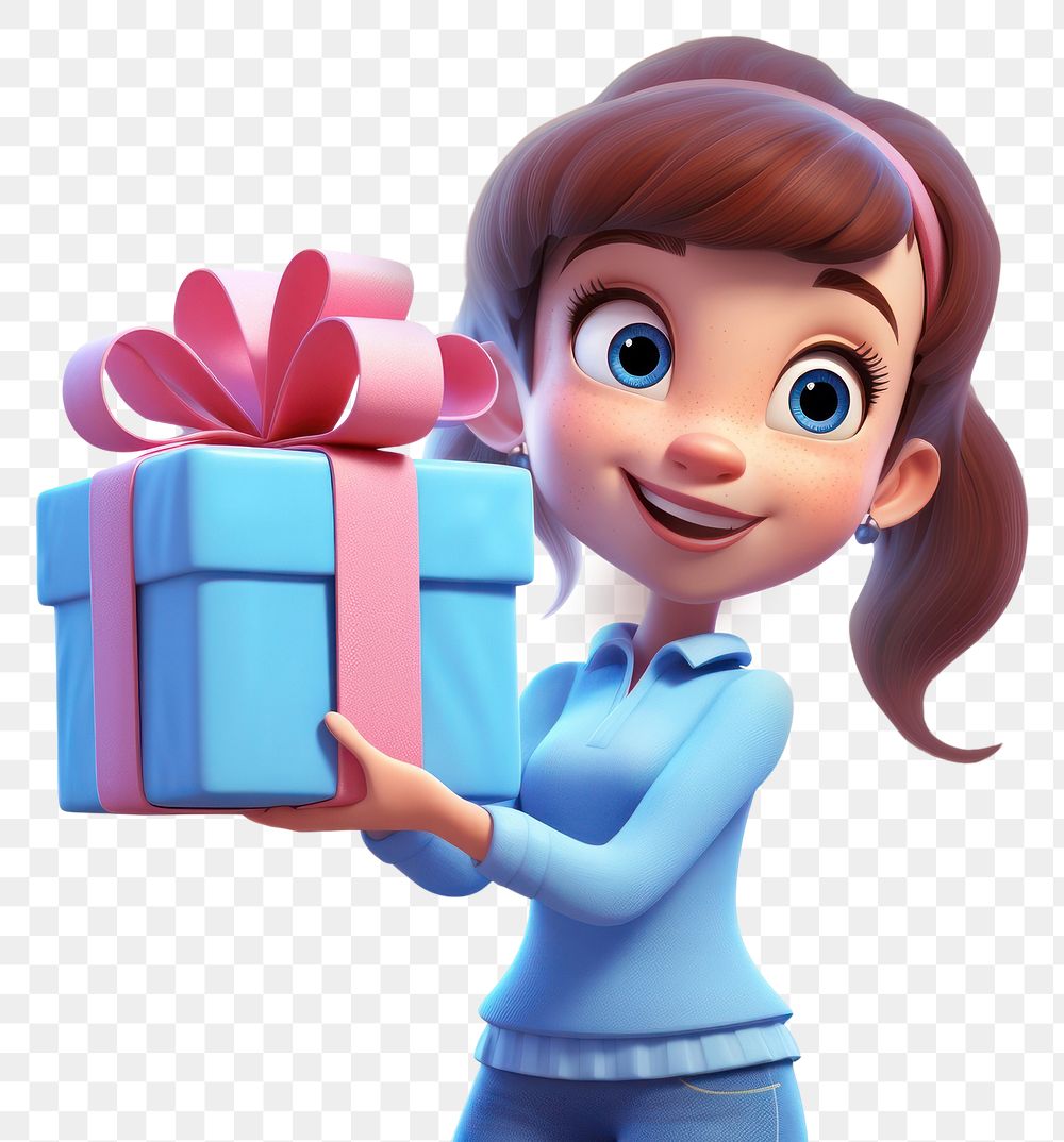 PNG Girl holding gift box cartoon white background celebration. AI generated Image by rawpixel.