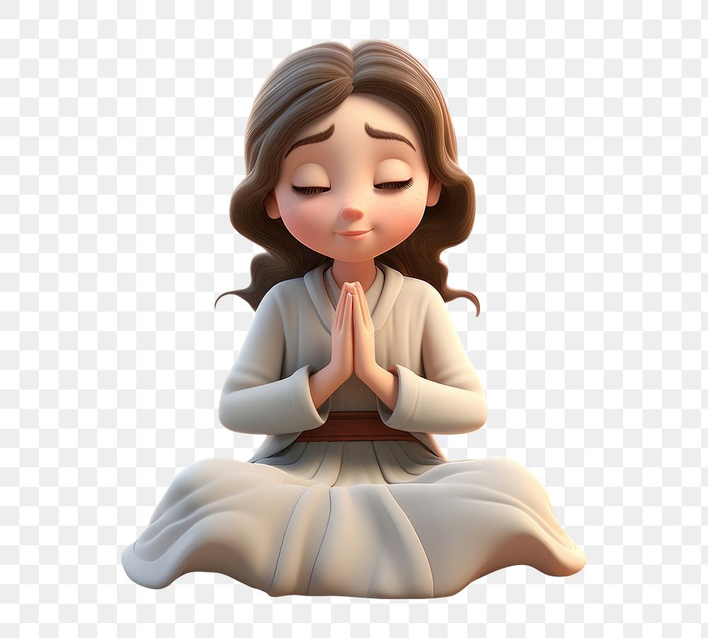 PNG  Meditation praying cartoon cross-legged. AI generated Image by rawpixel.
