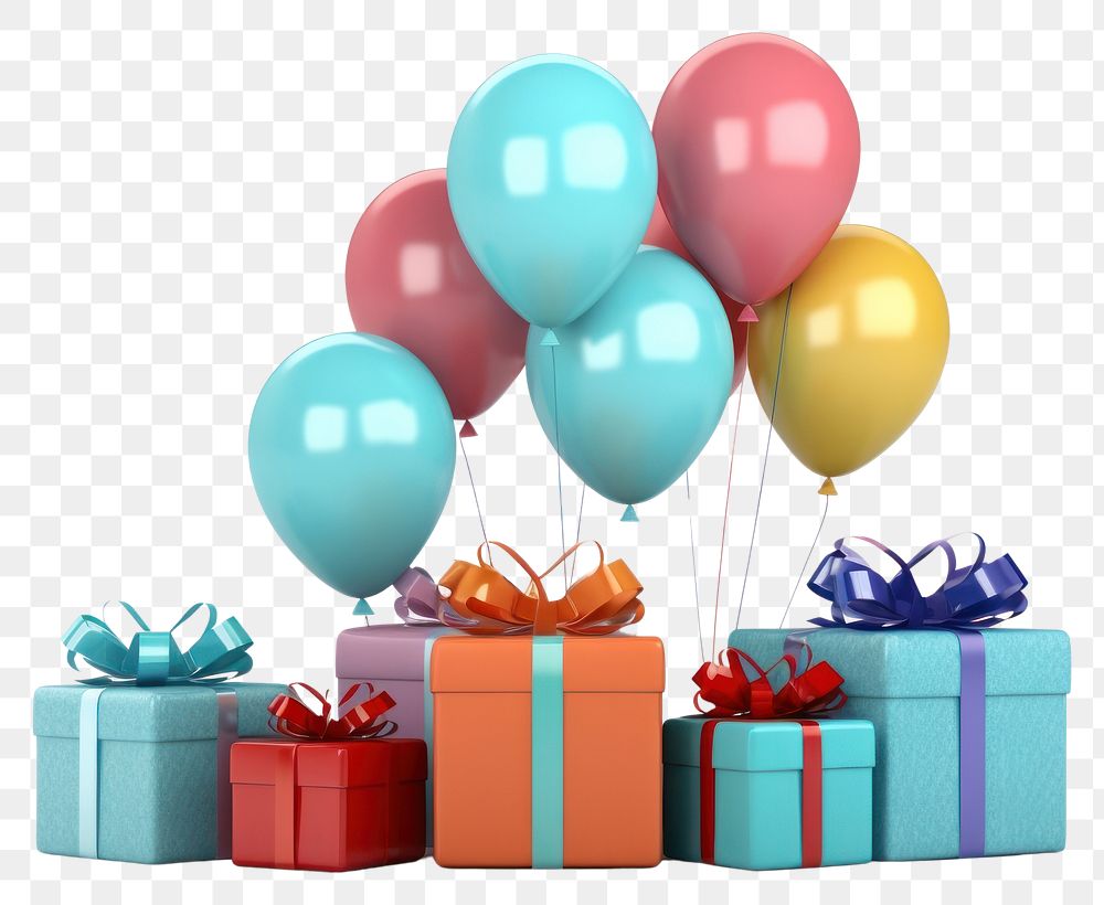 PNG Balloon birthday gift box. AI generated Image by rawpixel.