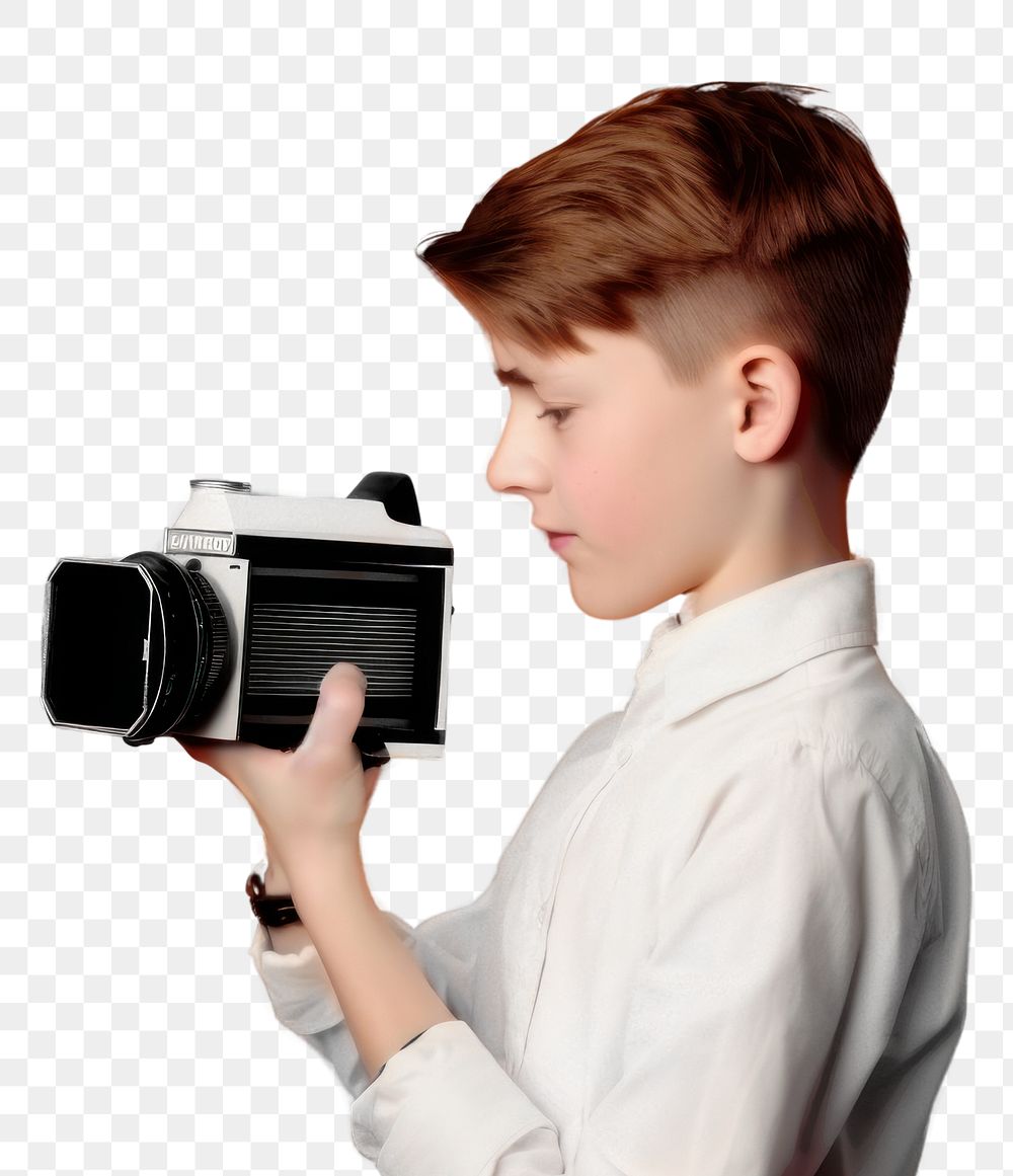 Young boy png film camera, transparent background. AI generated Image by rawpixel