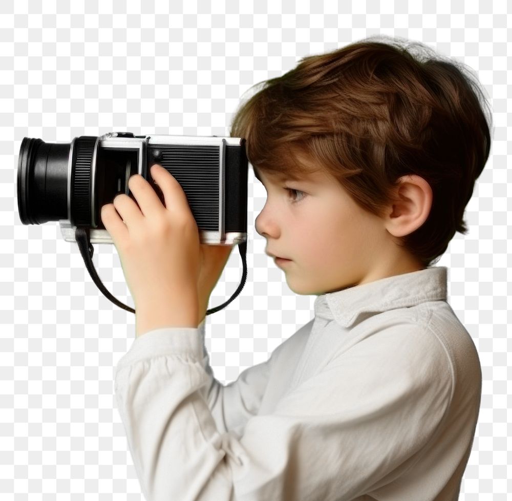 Young boy png film camera, transparent background. AI generated Image by rawpixel