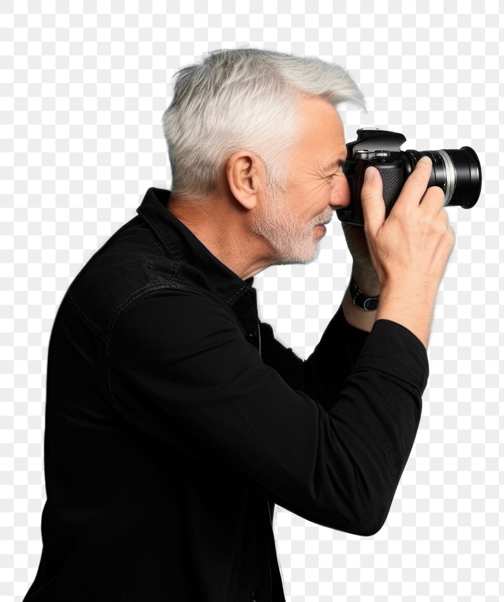 PNG senior adult photographer, transparent background. AI generated Image by rawpixel