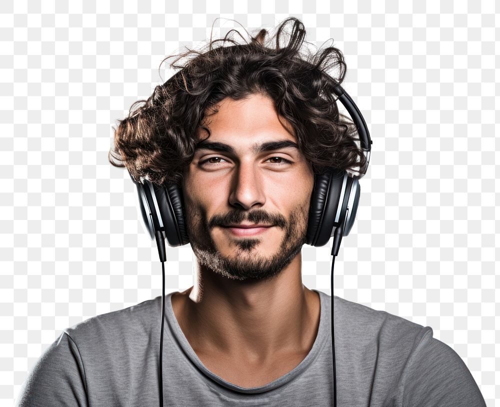 PNG Man listening Music headphones portrait headset. 