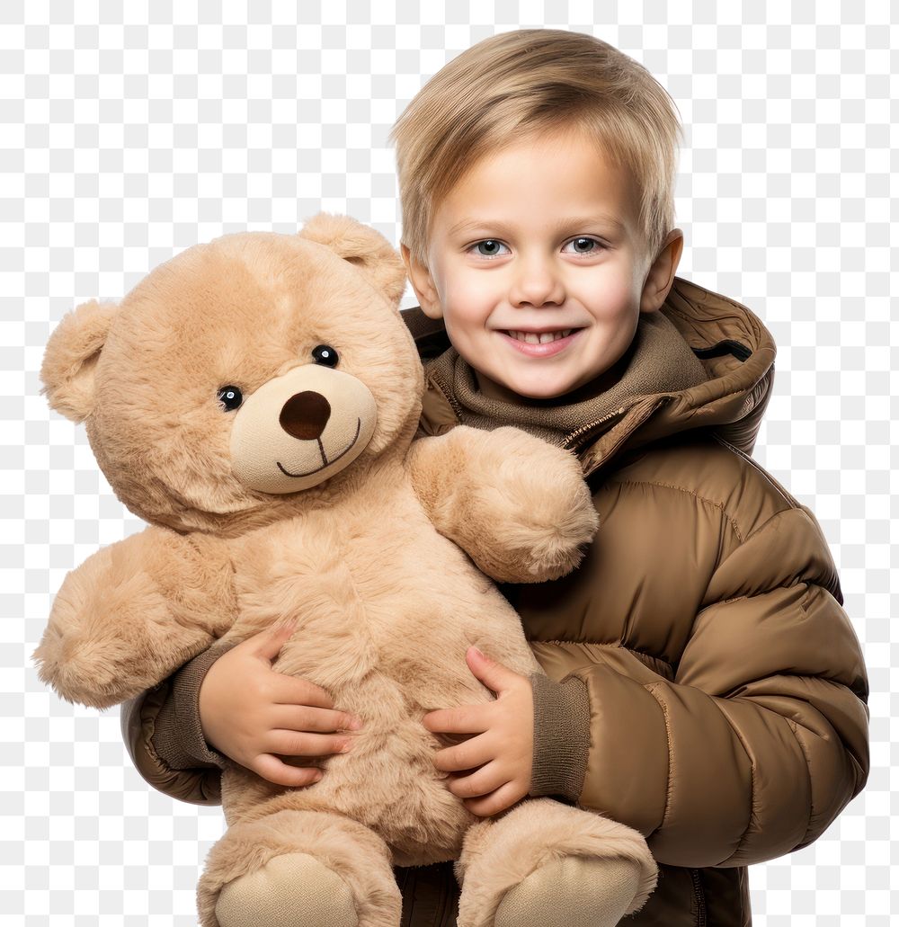 PNG Teddy bear portrait holding plush. 