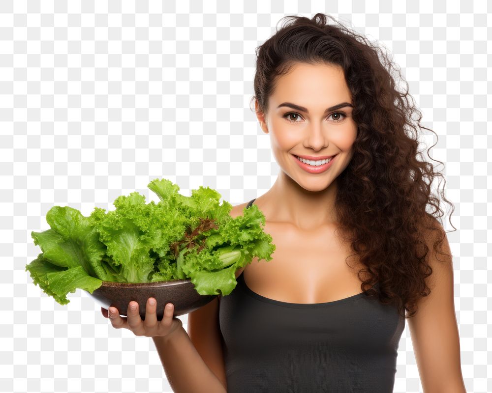 PNG Young woman holding salad vegetable lettuce female. 