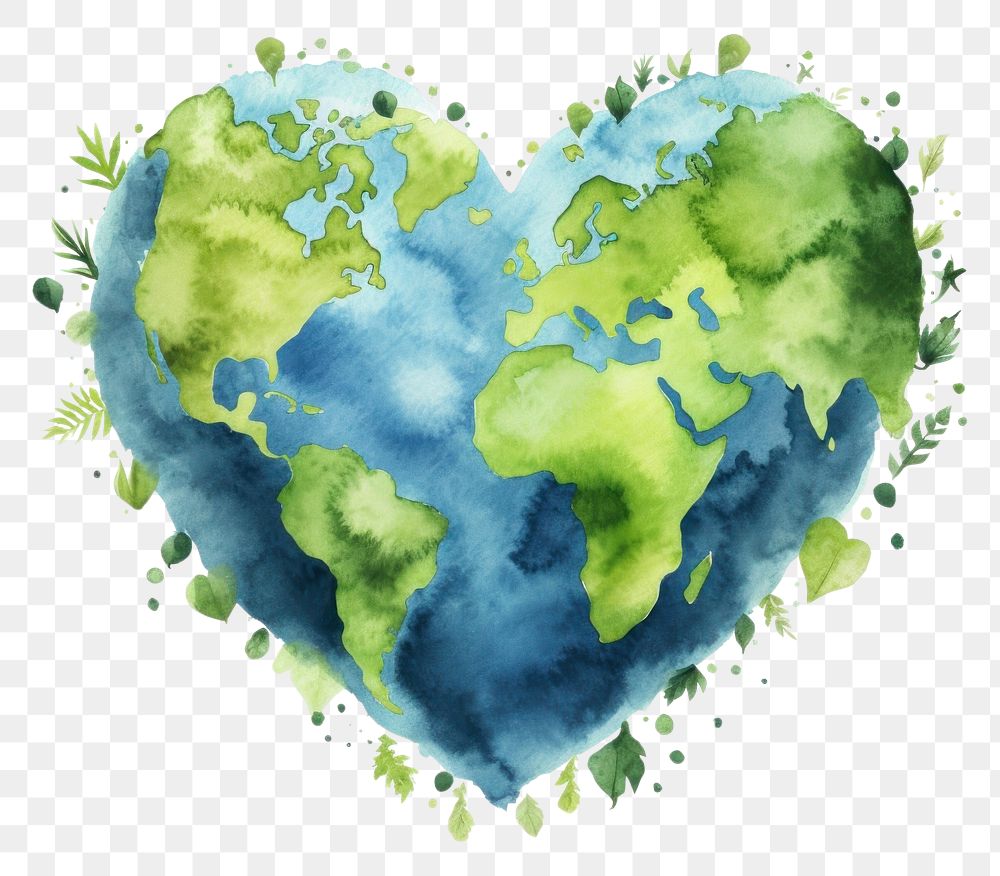 PNG Earth heart shape watercolor space creativity. AI generated Image by rawpixel.