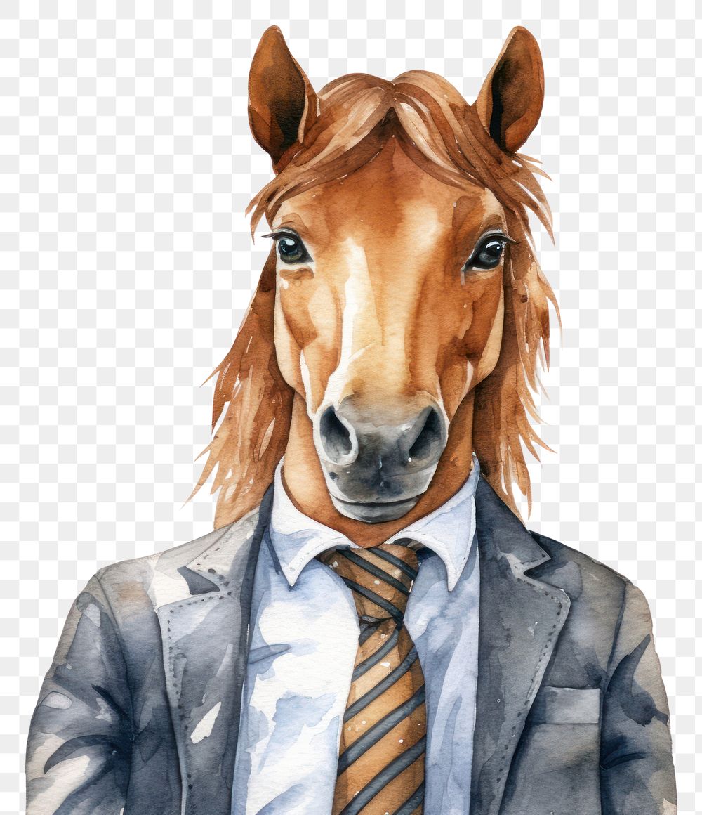 PNG Horse business watercolor animal mammal. AI generated Image by rawpixel.