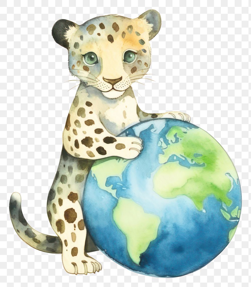 PNG Jaguar holding earth ball animal leopard mammal. AI generated Image by rawpixel.