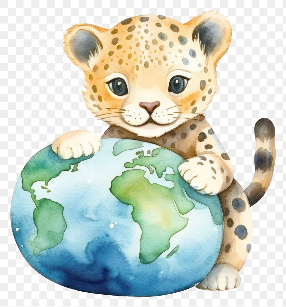 PNG Jaguar holding small earth ball animal cheetah leopard. AI generated Image by rawpixel.