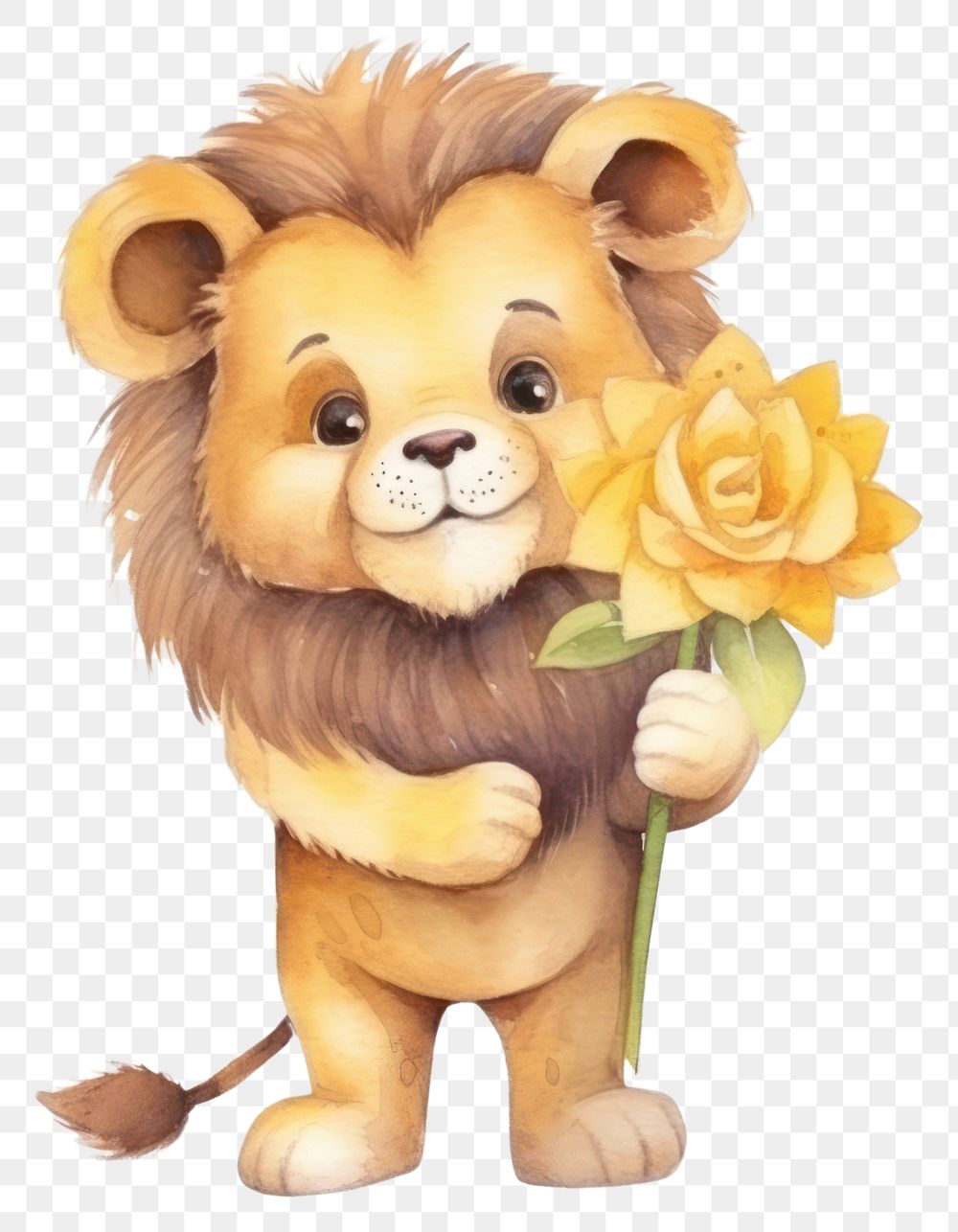 PNG Lion hold a flower mammal animal cute. AI generated Image by rawpixel.