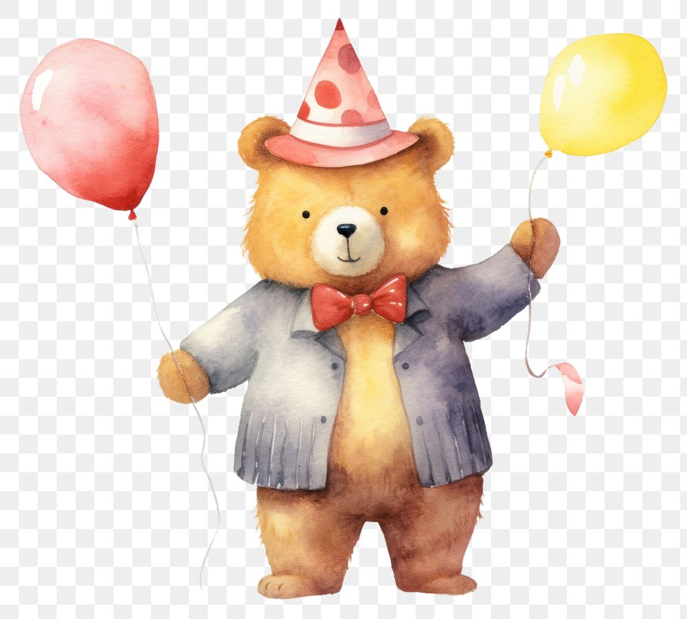 PNG Bear wearing party hat balloon toy representation. 