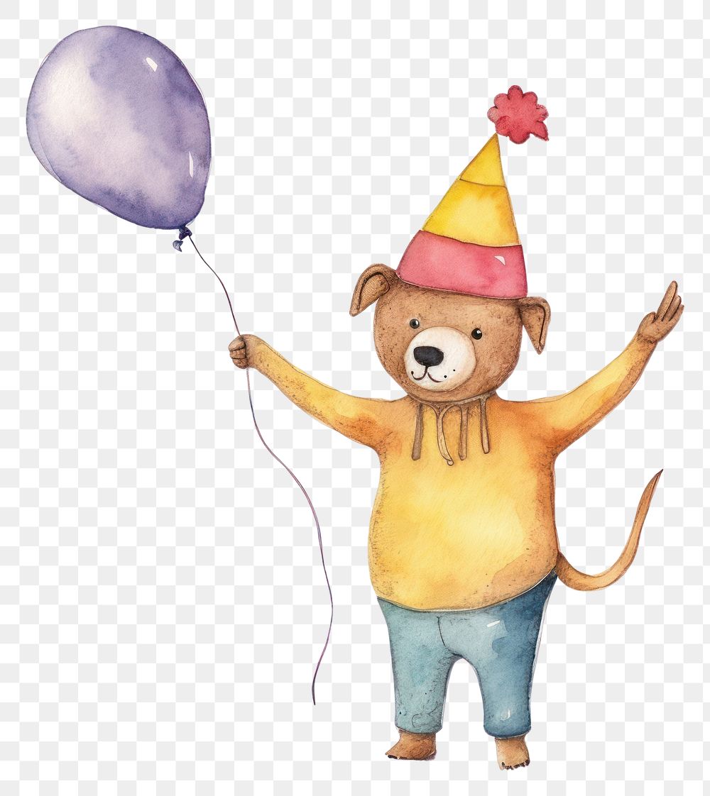 PNG Dog holding balloon standing party hat. AI generated Image by rawpixel.