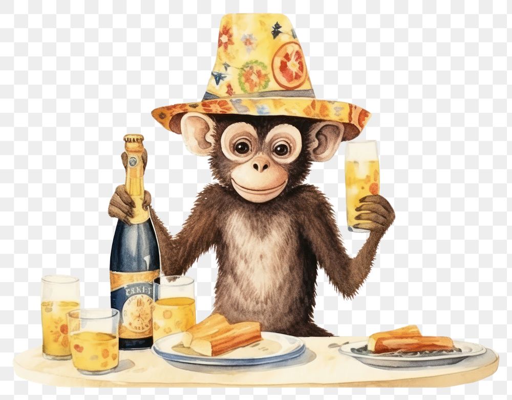 PNG Monkey animal champagne mammal. AI generated Image by rawpixel.