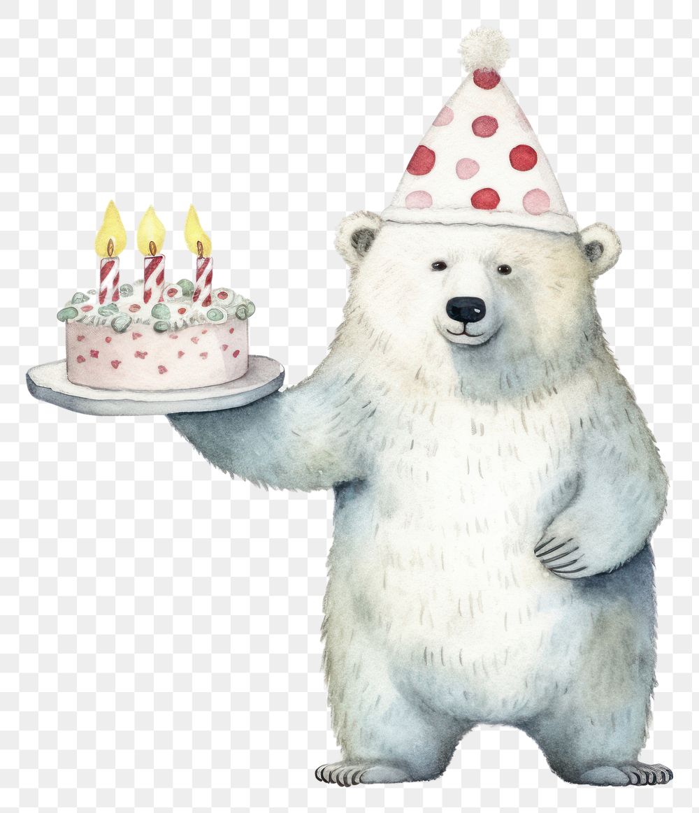 PNG Polar bear holding cofetti dessert mammal animal. AI generated Image by rawpixel.