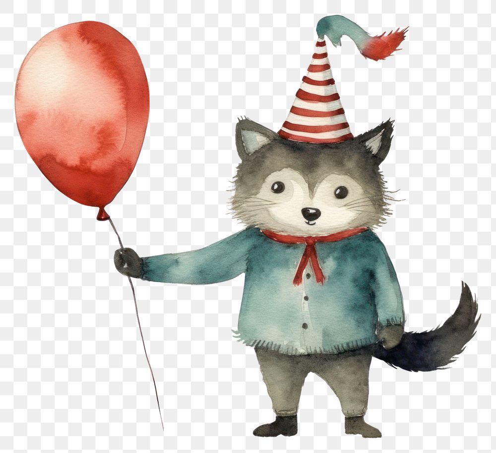 PNG Racoon holding balloon standing animal party. 