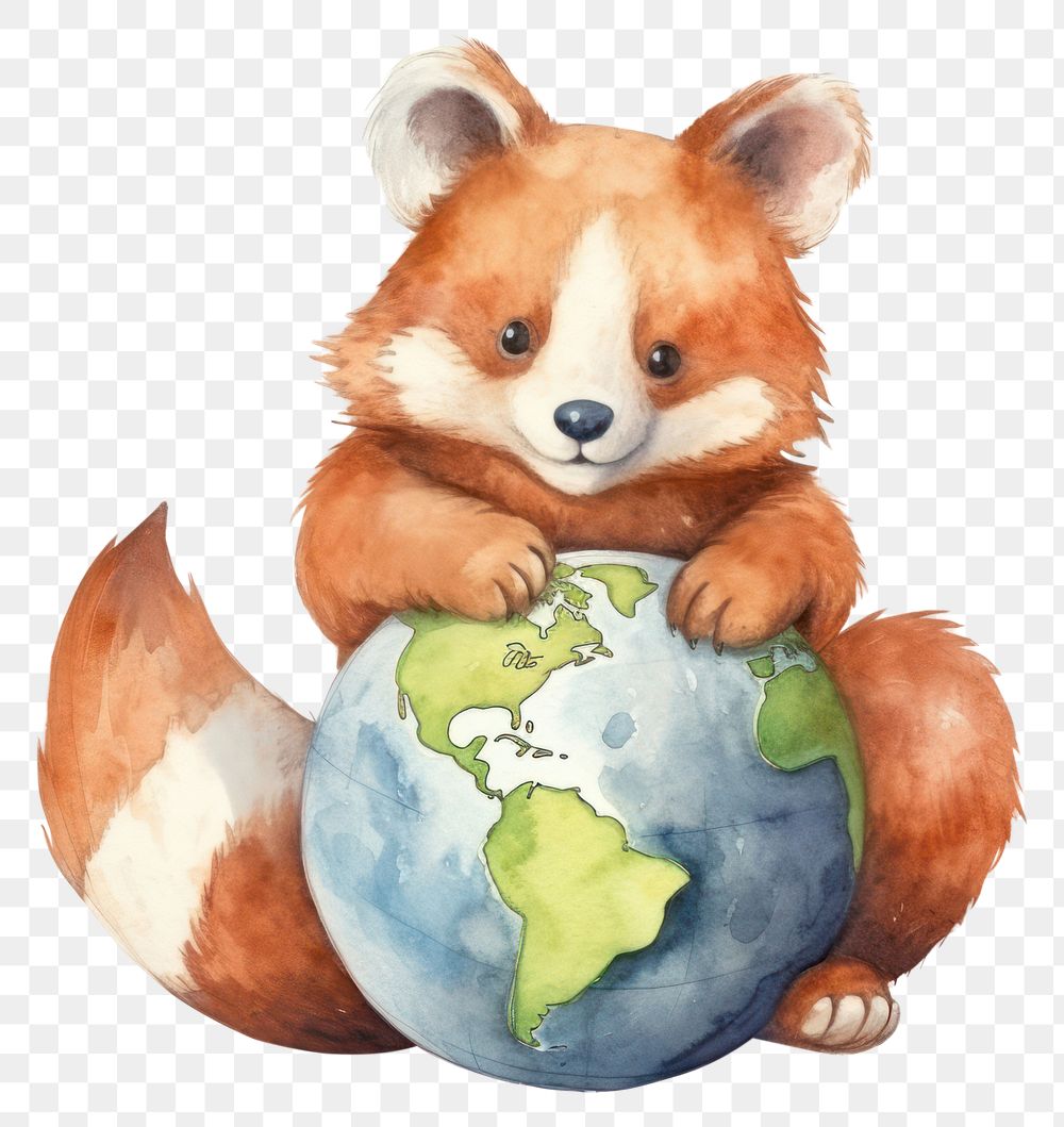 PNG Red panda holding earth mammal animal space. AI generated Image by rawpixel.