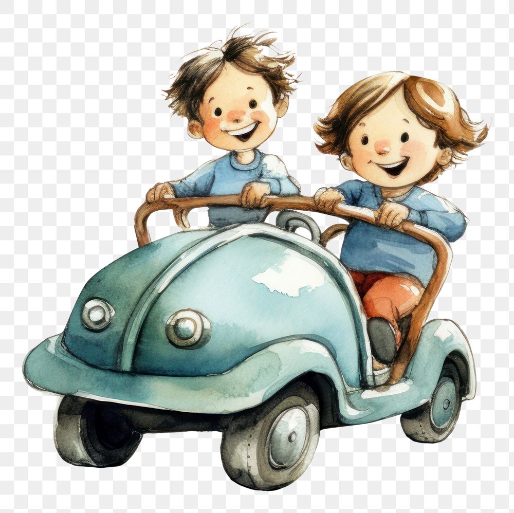 PNG Children playing car toy vehicle cartoon sketch. AI generated Image by rawpixel.
