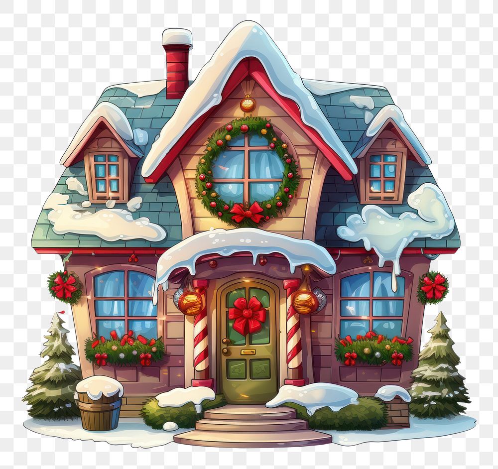 PNG Christmas decorated house architecture building confectionery. AI generated Image by rawpixel.
