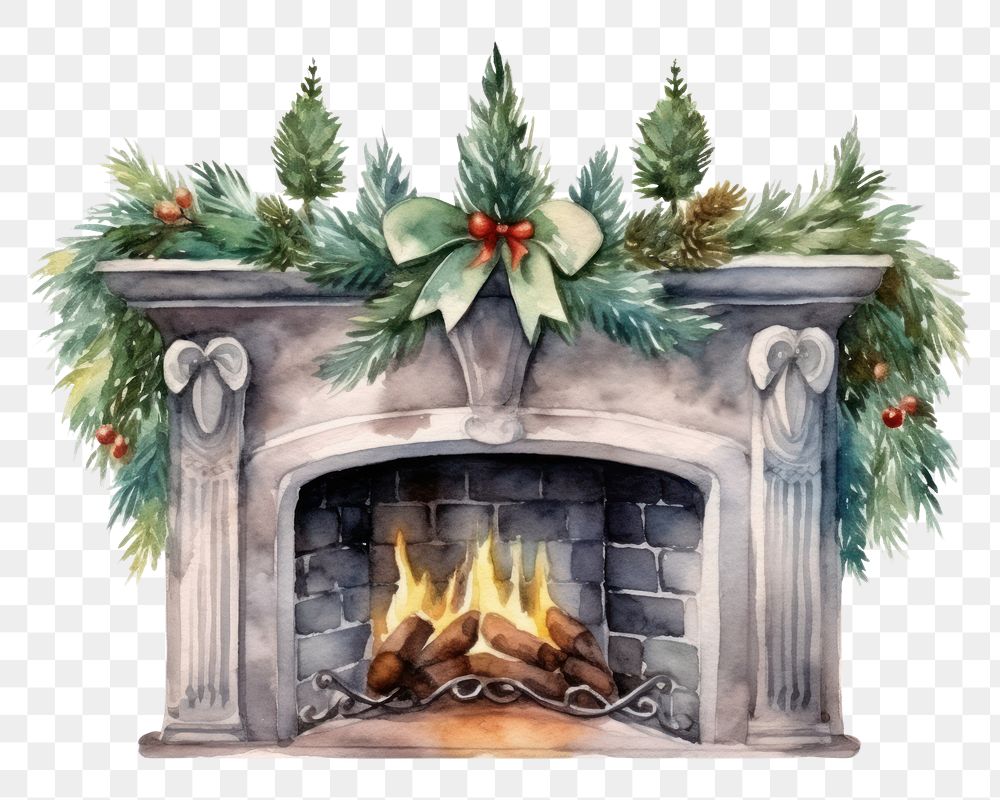 PNG Christmas fireplace hearth architecture illuminated. 