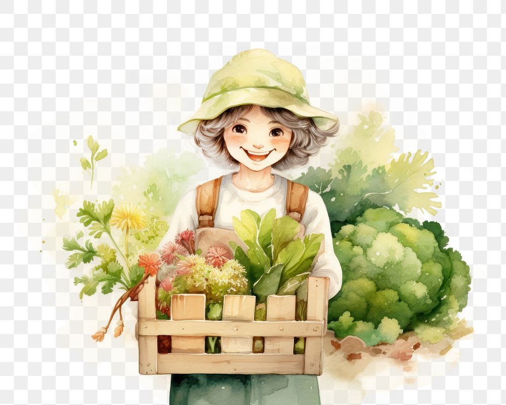 PNG  Happy old gardening holding basket. AI generated Image by rawpixel.