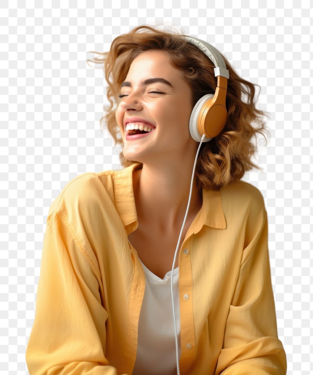PNG A person wearinng headphones enjoy music headset smile adult. 