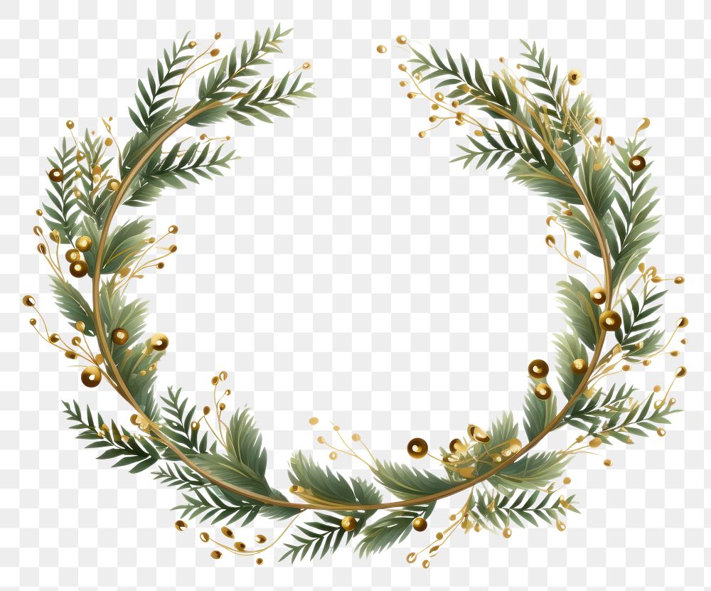 PNG Minimal golden christmas wreath plant white background celebration. 