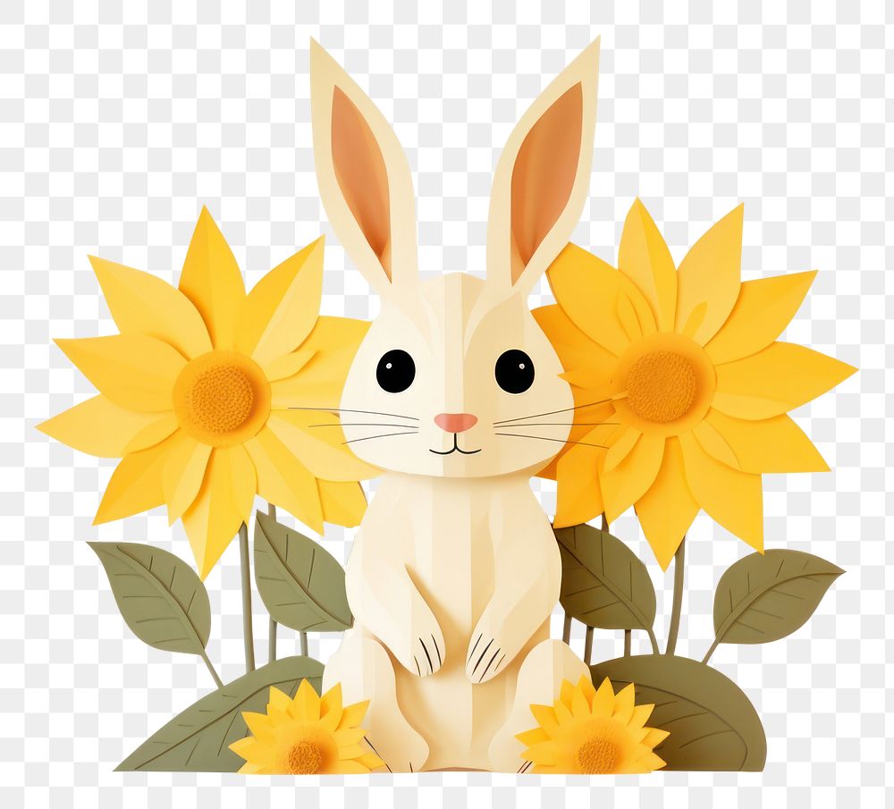PNG  Rabbit holding sunflower mammal animal plant. AI generated Image by rawpixel.