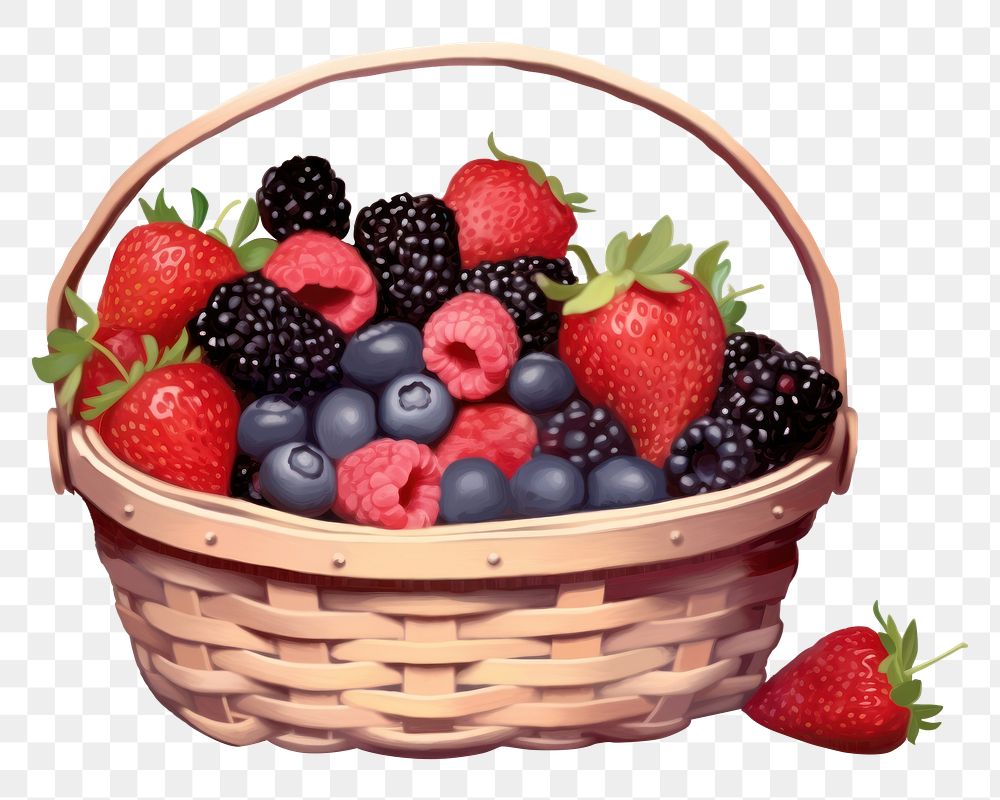 PNG  Mix berries basket strawberry blackberry blueberry raspberry fruit plant. AI generated Image by rawpixel.