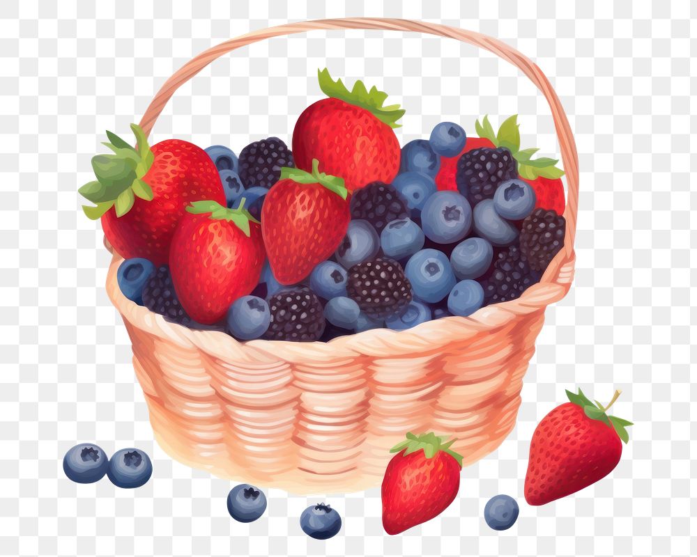 PNG Mix berries basket strawberry blackberry blueberry raspberry fruit plant. 