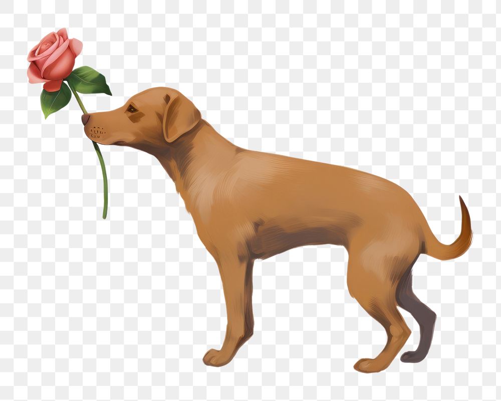 PNG  Dog holding flower mammal animal plant. AI generated Image by rawpixel.