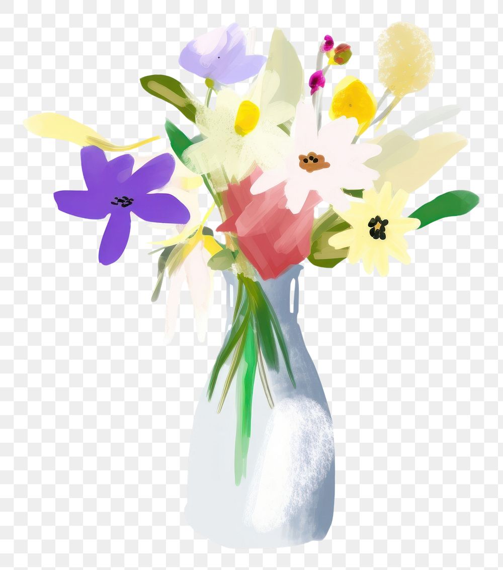 PNG Flower vase drawing plant white background. AI generated Image by rawpixel.
