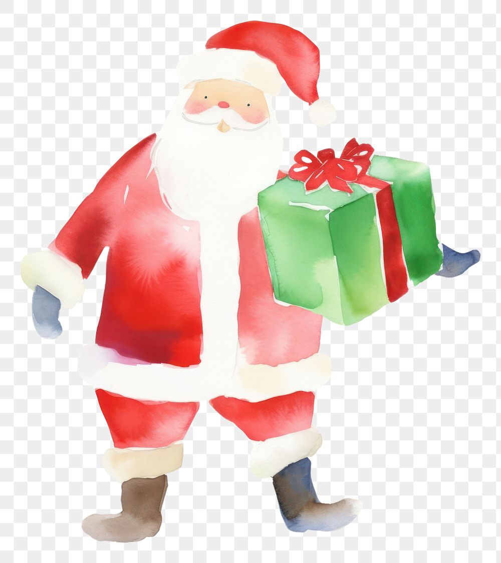 PNG  Santa holding a gift box drawing white background celebration. AI generated Image by rawpixel.
