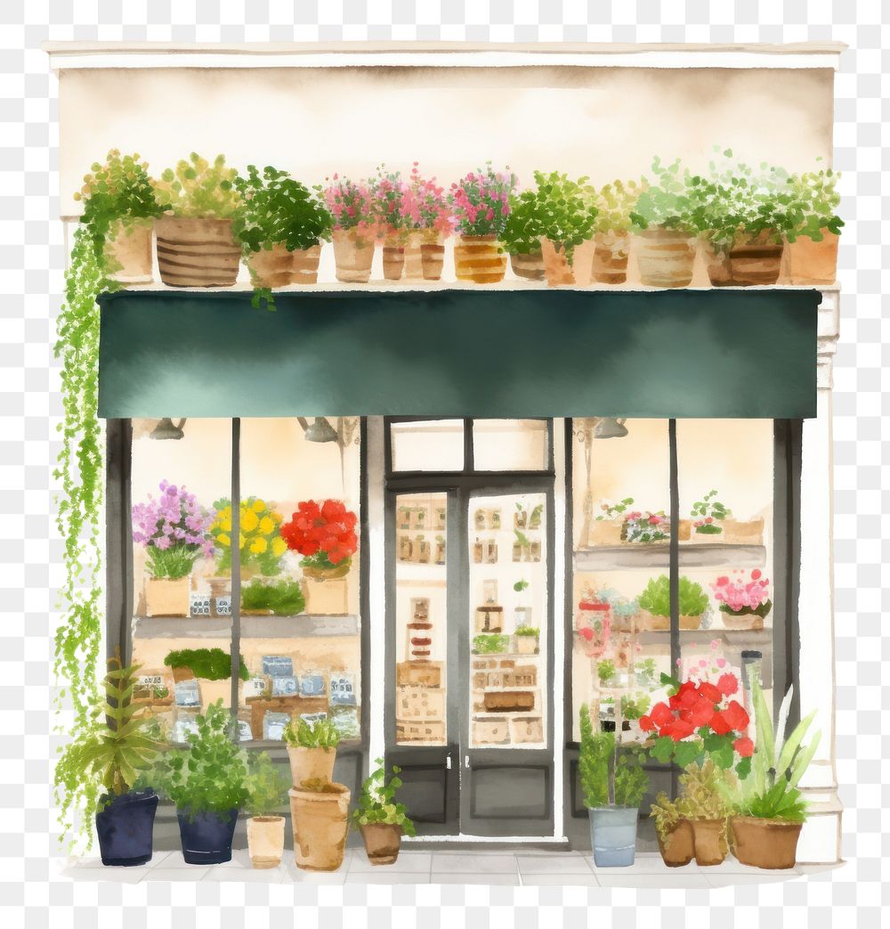 PNG Flower store window plant white background. AI generated Image by rawpixel.