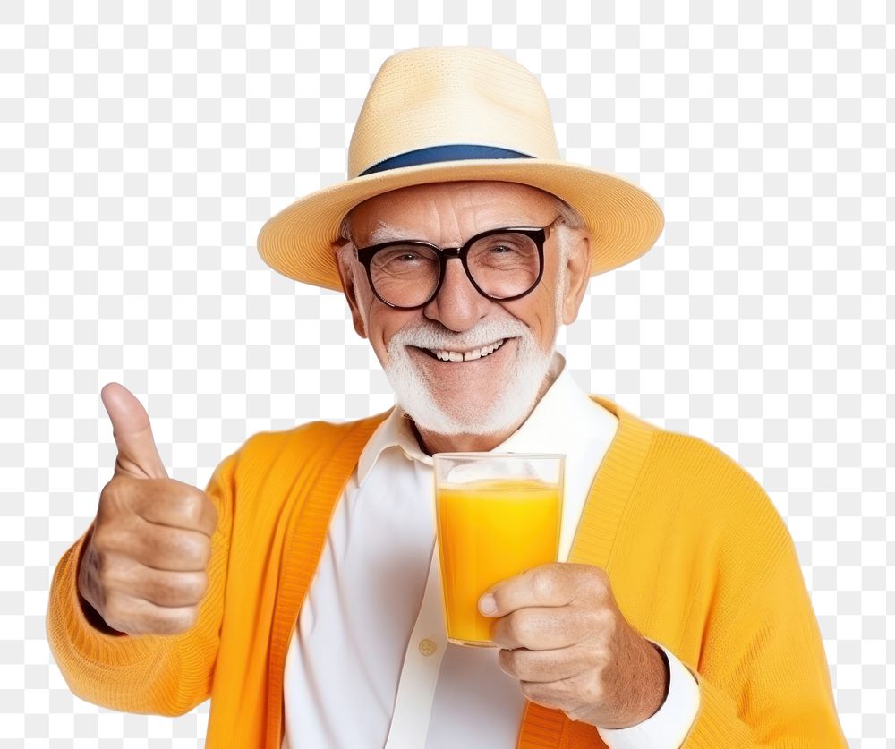 PNG  Attractive elder man portrait sunglasses drinking. AI generated Image by rawpixel.