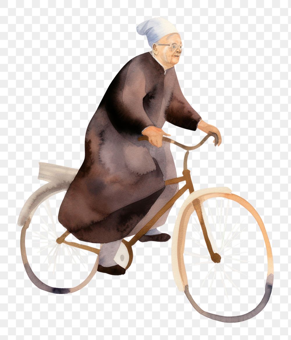 PNG Old woman leads a bicycle vehicle cycling sports. AI generated Image by rawpixel.