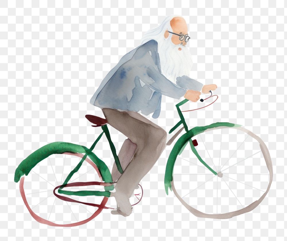 PNG Old man leads a bicycle vehicle glasses cycling. AI generated Image by rawpixel.
