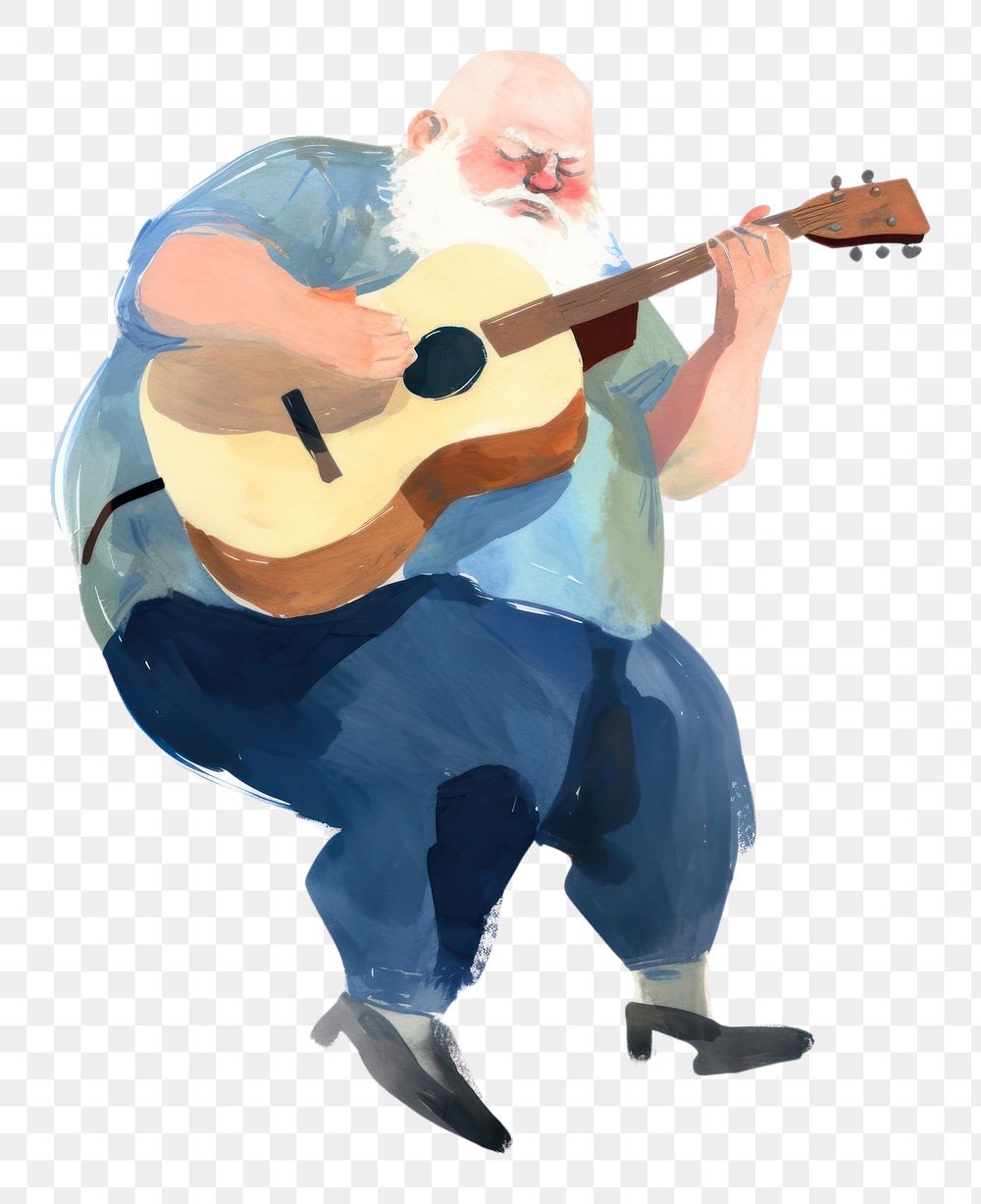 PNG Old man playing guitar musician adult white background. AI generated Image by rawpixel.